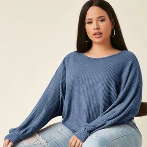 SHEIN Plus Batwing Sleeve Waffle Knit Tee